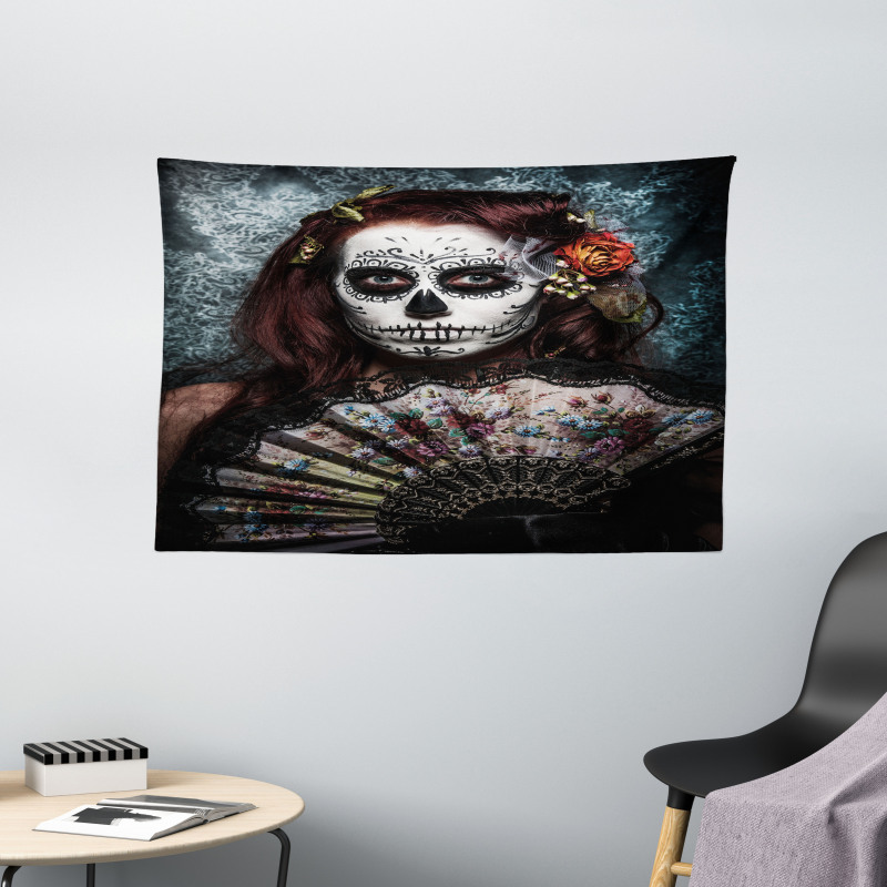 Skull Scary Mask Wide Tapestry