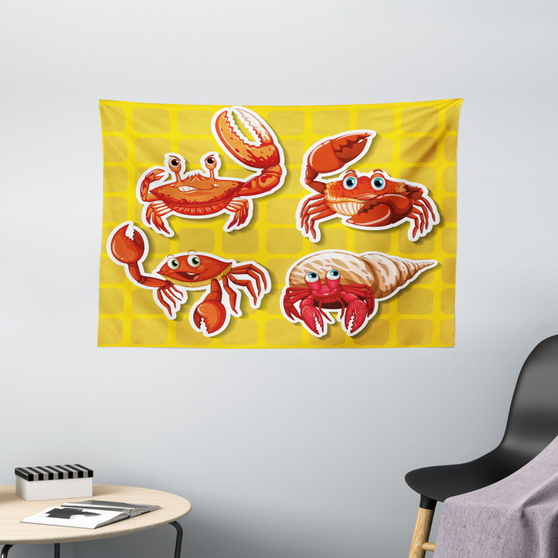 4 Different Crabs Wide Tapestry