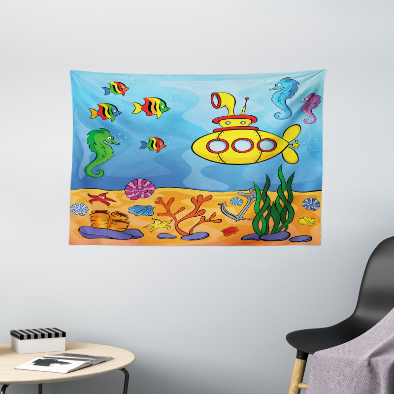 Submarine Seahorse Wide Tapestry