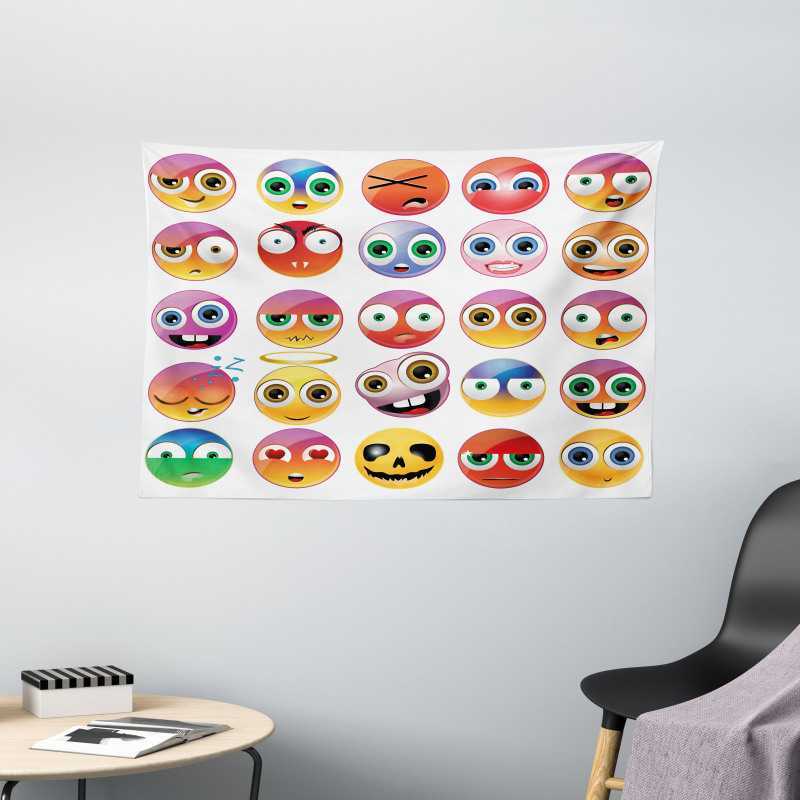 Rainbow Colored Smileys Wide Tapestry