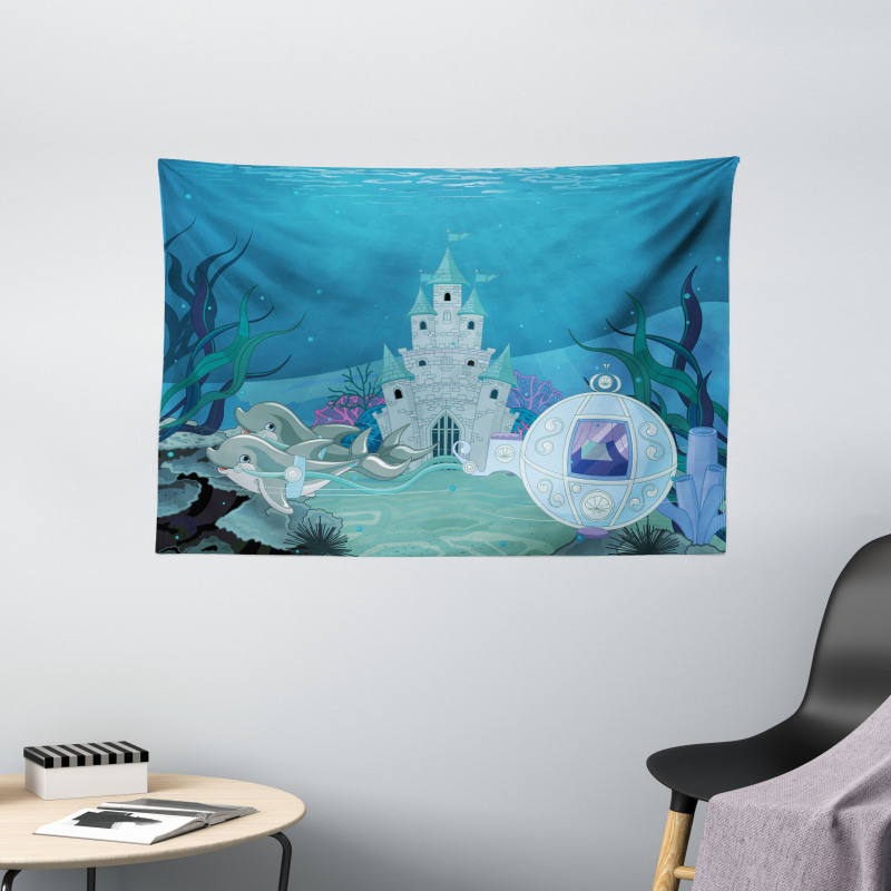 Fairytale Mermaid Castle Wide Tapestry