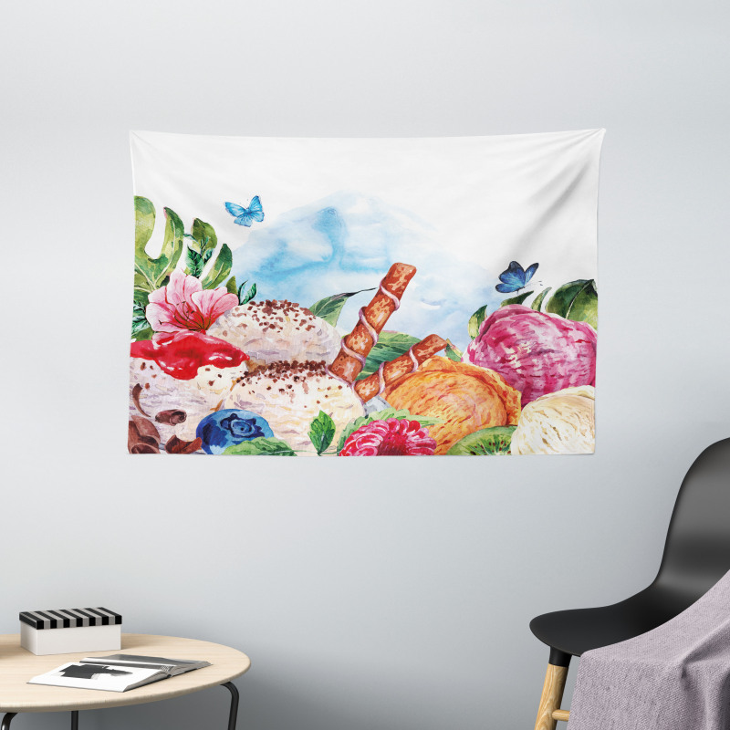 Dessert and Flower Art Wide Tapestry