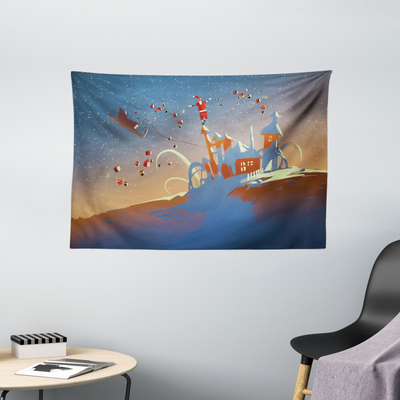 Santa Claus and Gift Wide Tapestry
