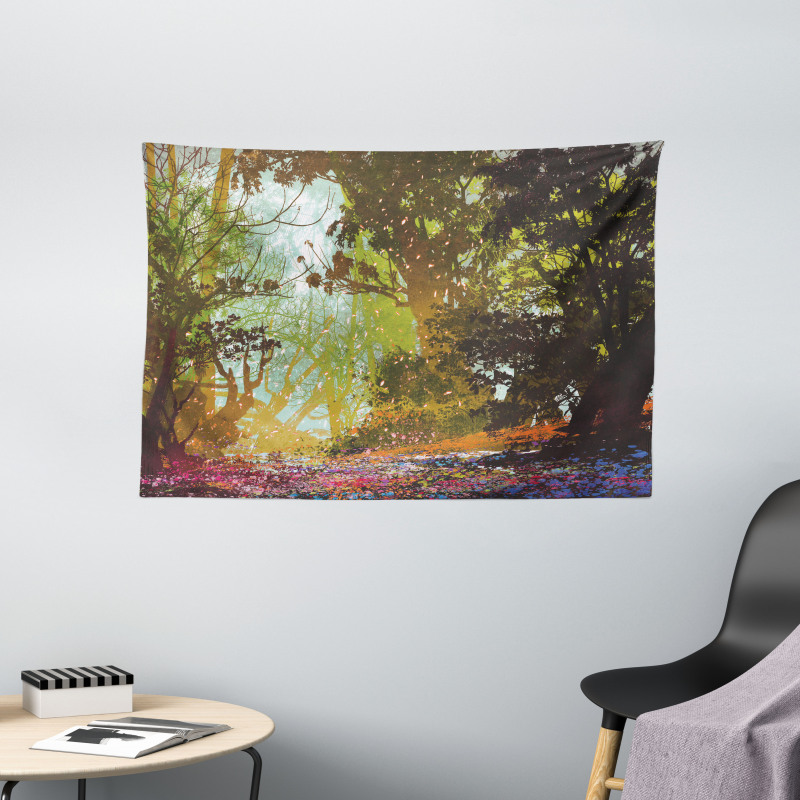 Spring with Fall Leaves Wide Tapestry