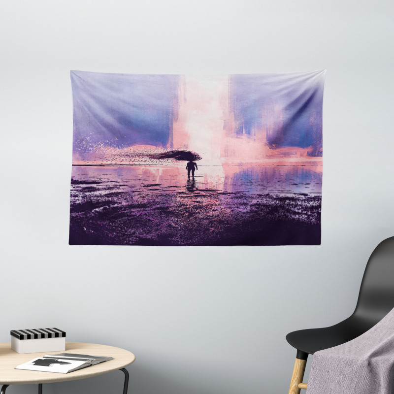 Girl in Wind Composition Wide Tapestry