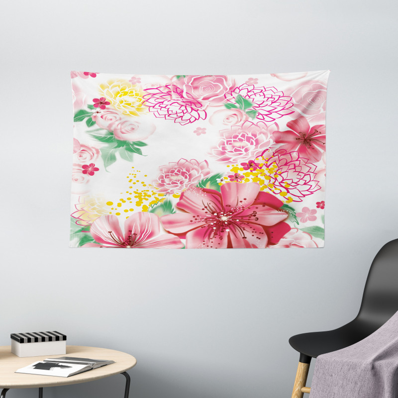 Flowers and Dots Wide Tapestry