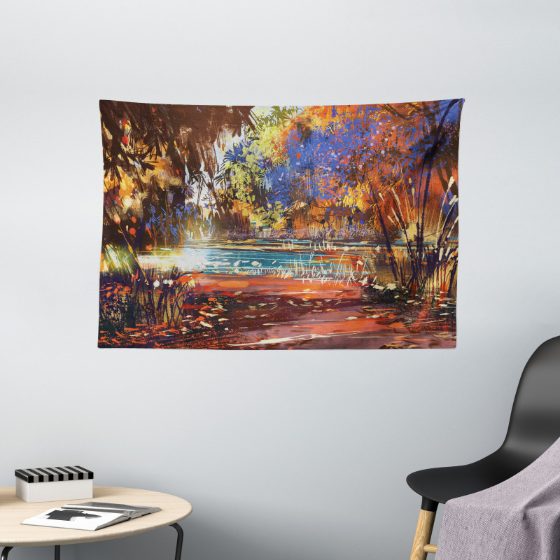 Painting Nature Pond Wide Tapestry