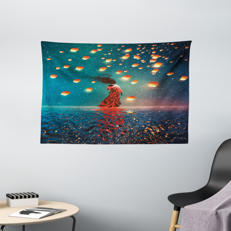 Red Magic Water on Air Wide Tapestry