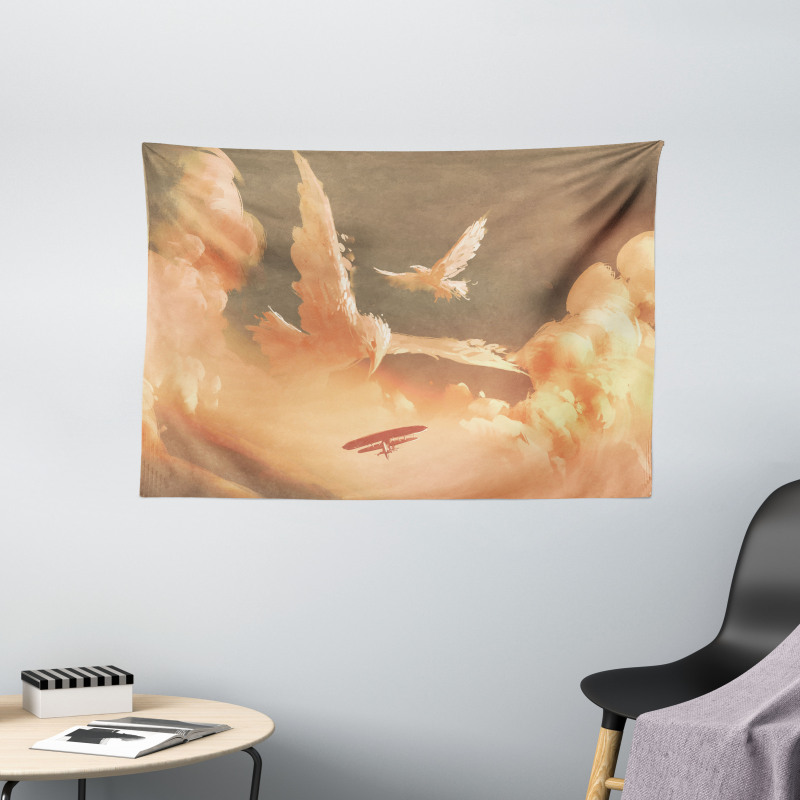Plane in Sunset Cloud Wide Tapestry