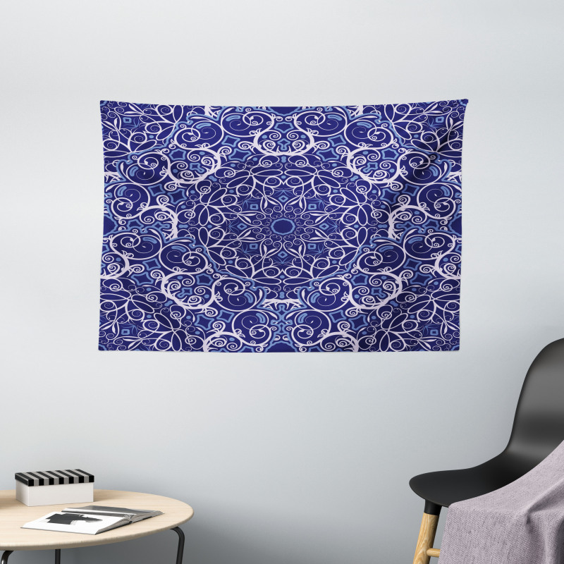 Bohemian Floral Circle Wide Tapestry