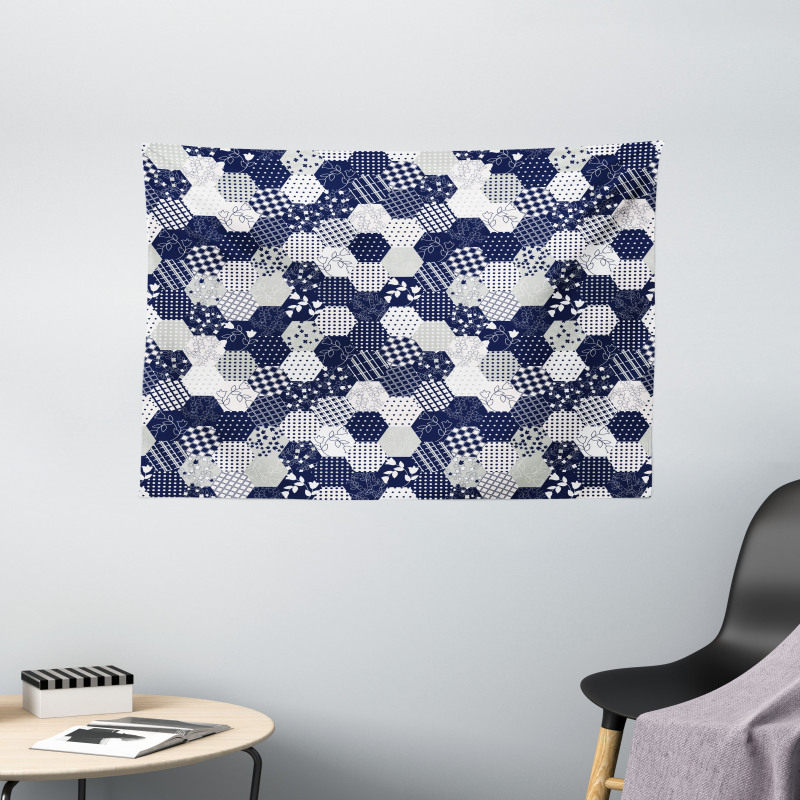 Patchwork Style Dots Star Wide Tapestry