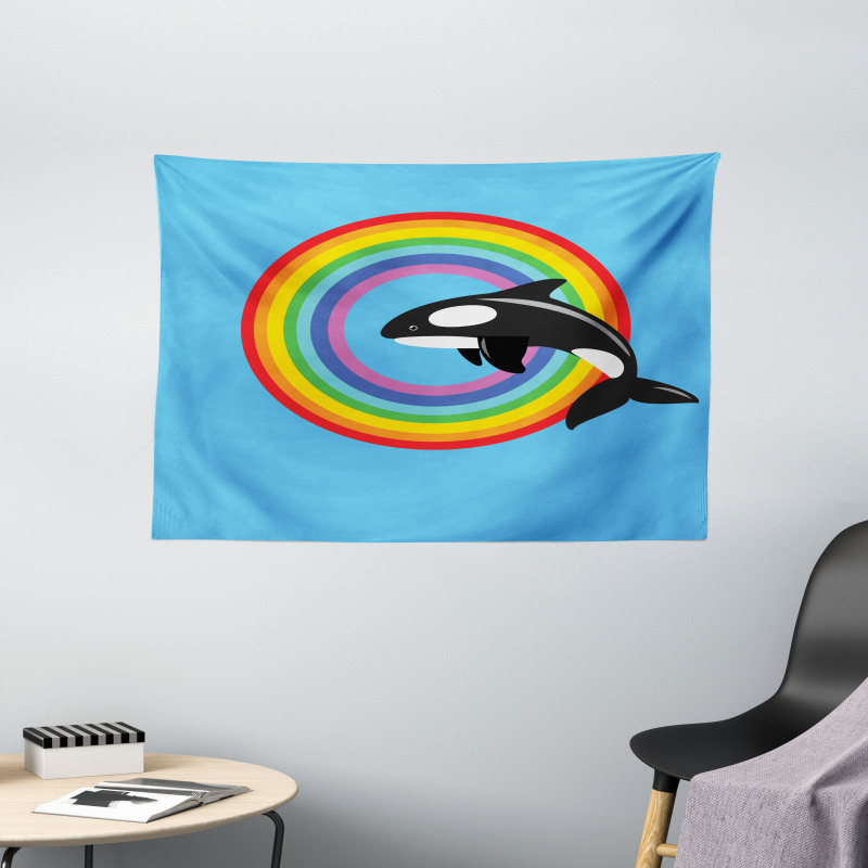 Rainbow Round and Whale Wide Tapestry