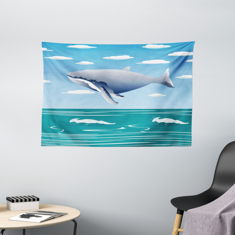 Cartoon Ocean Whale Wide Tapestry