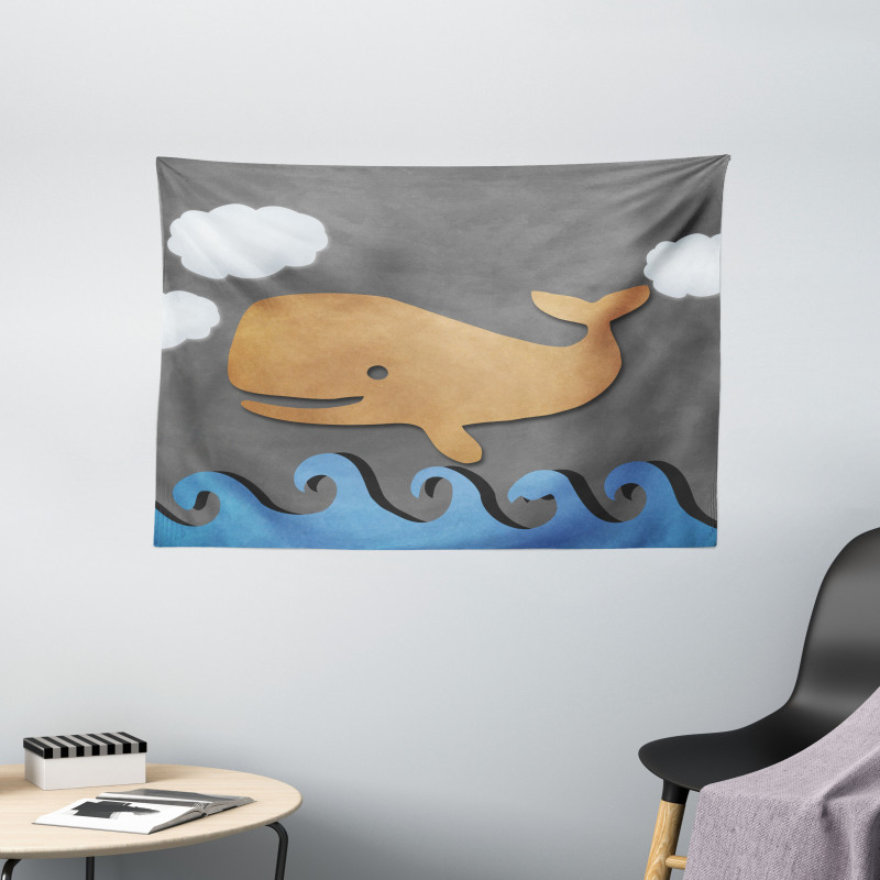 Wooden Paper Base Whale Wide Tapestry