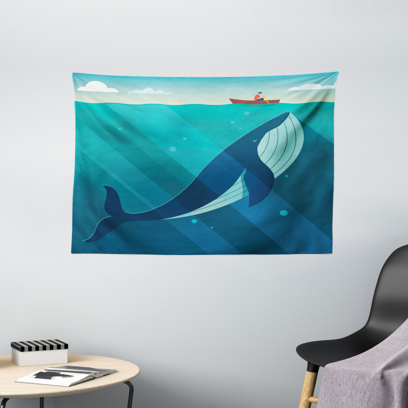 Sailor Whale with Rays Wide Tapestry