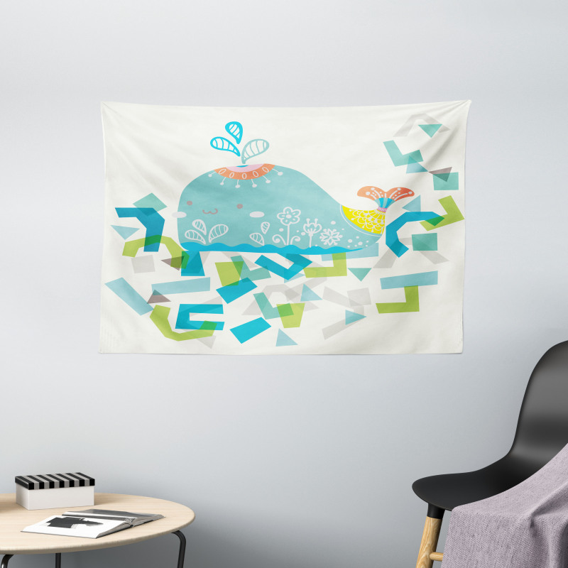 Smile Whale Cartoon Wide Tapestry