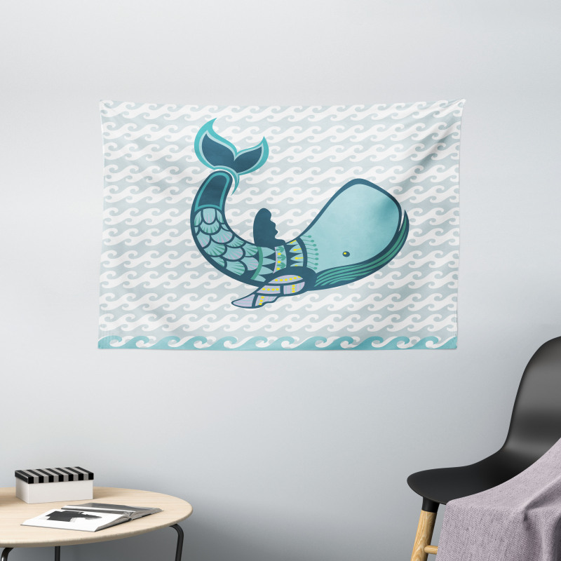 Happy Smiley Whale Wide Tapestry