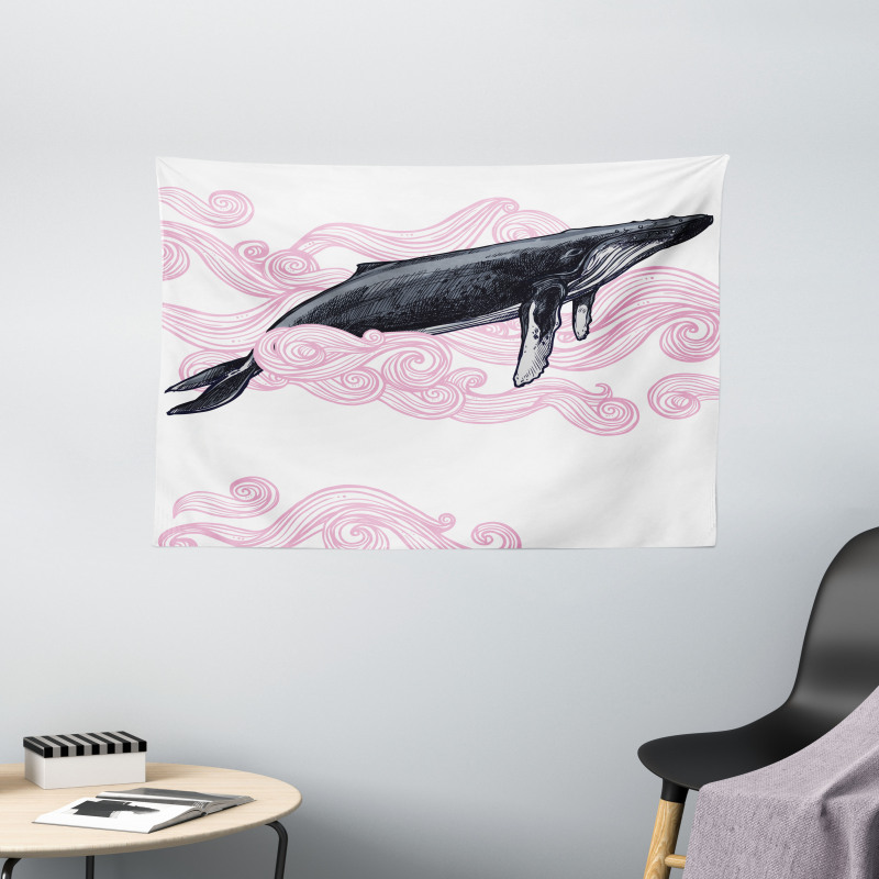 Striped Dreamy Whale Wide Tapestry