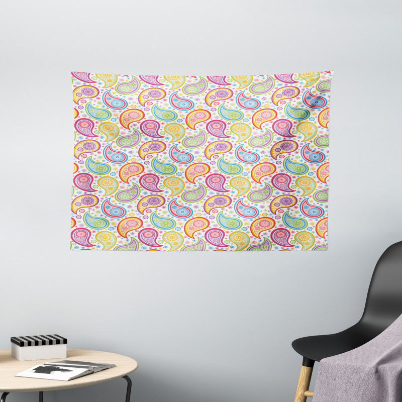 Colored Pattern Flower Wide Tapestry