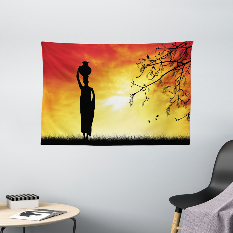 Lady in Sunset Safari Wide Tapestry