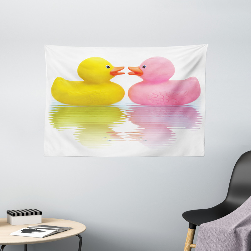 Duck Couple in Love Wide Tapestry