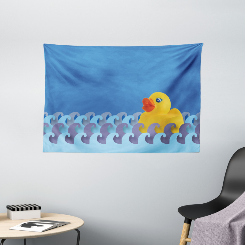 Floating Duck Waves Wide Tapestry