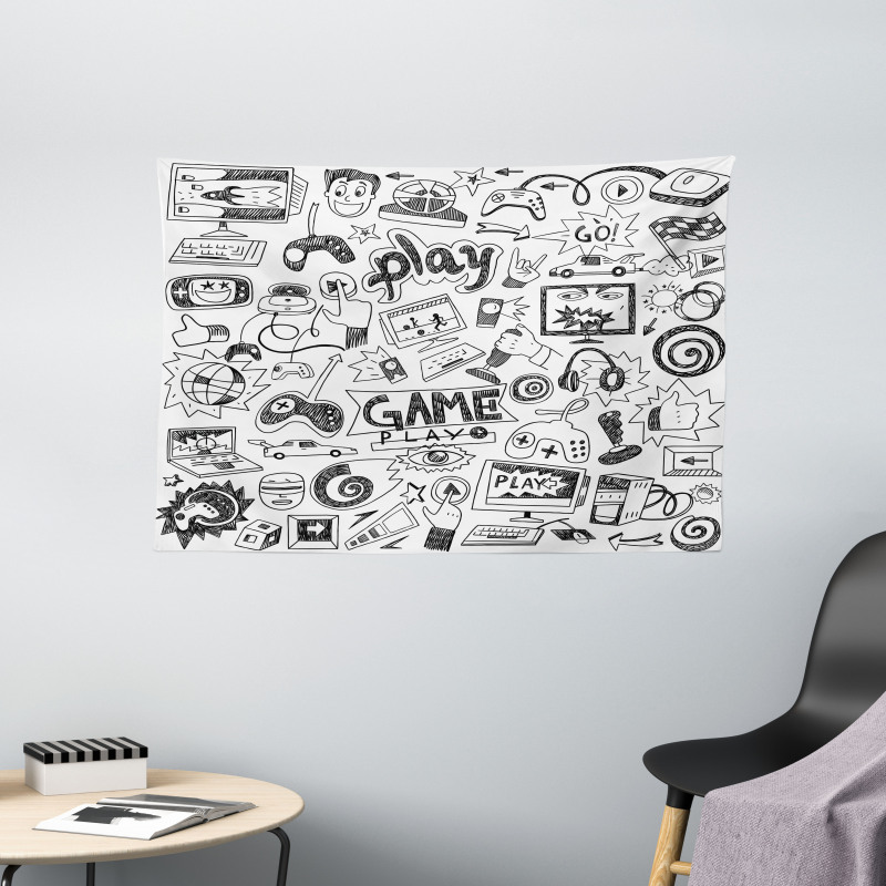 Sketch Style Gaming Wide Tapestry