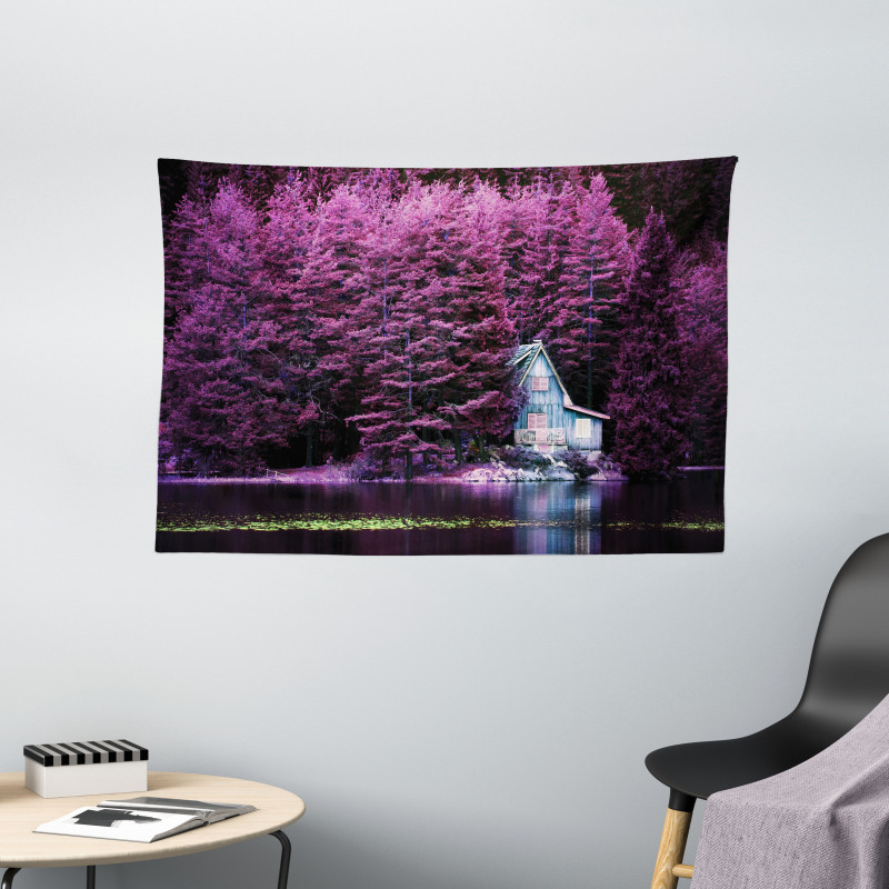 Purple Trees by Lake Wide Tapestry