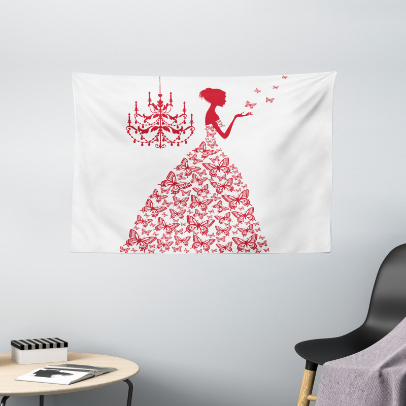 Monochrome Butterfly Princess Wide Tapestry