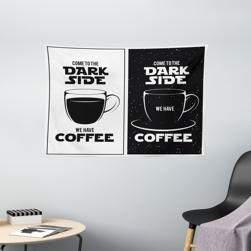 Space and Coffee Themed Wide Tapestry