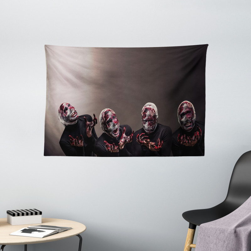 Screaming Scary Zombies Wide Tapestry