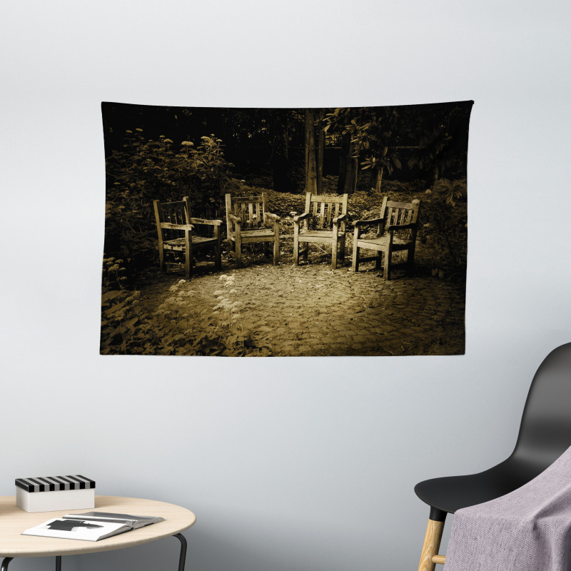 Small Wooden Rustic Chairs Wide Tapestry