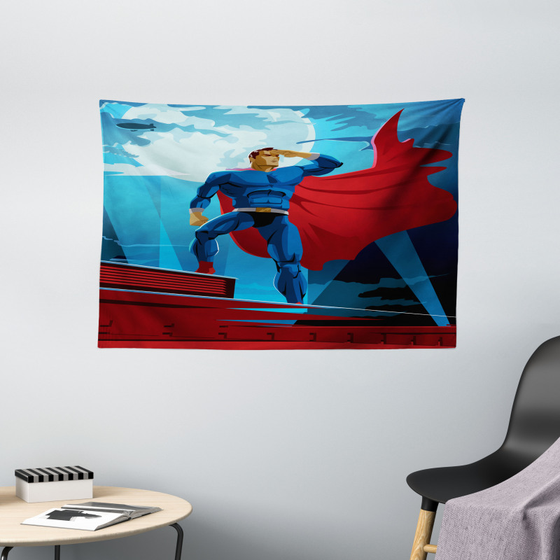 Retro Cartoon Heros Wide Tapestry