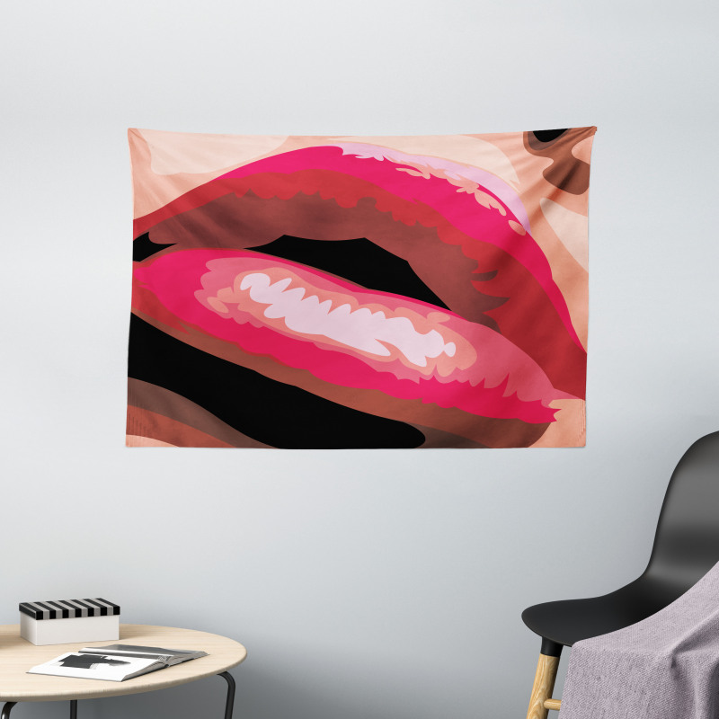 Woman Red Lips Charming Mouth Wide Tapestry