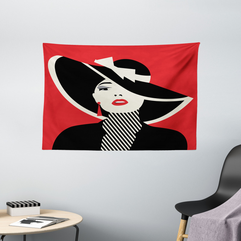 Women with Vintage Hat Wide Tapestry