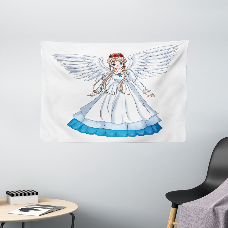 Cartoon with Angel Wings Wide Tapestry