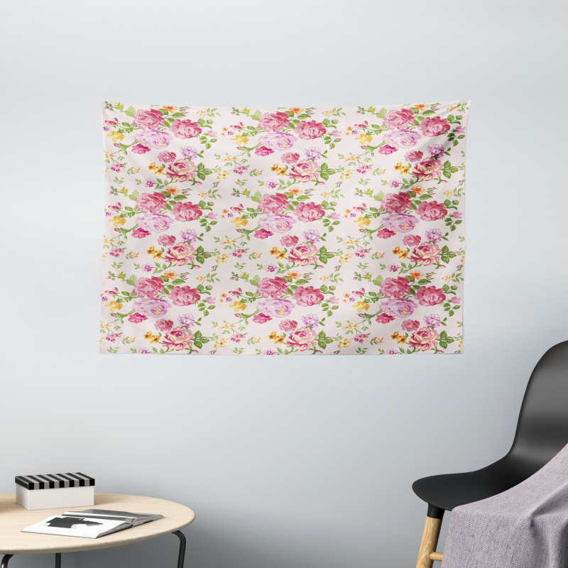 Spring Wild Roses Blooming Wide Tapestry