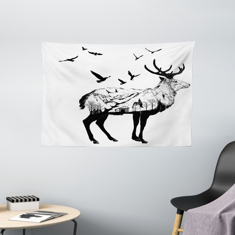 Mountain and Cottage Wide Tapestry
