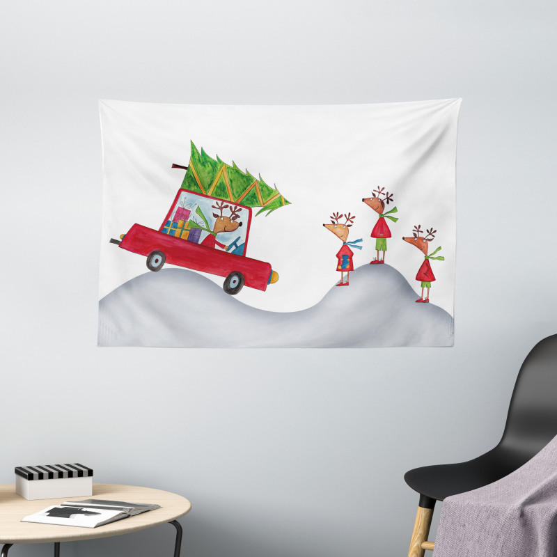 Reindeer Family Noel Wide Tapestry