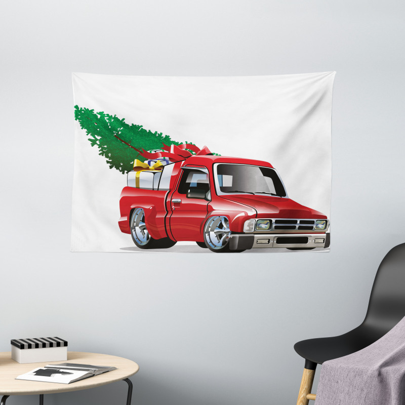 Red Farm Truck Wide Tapestry