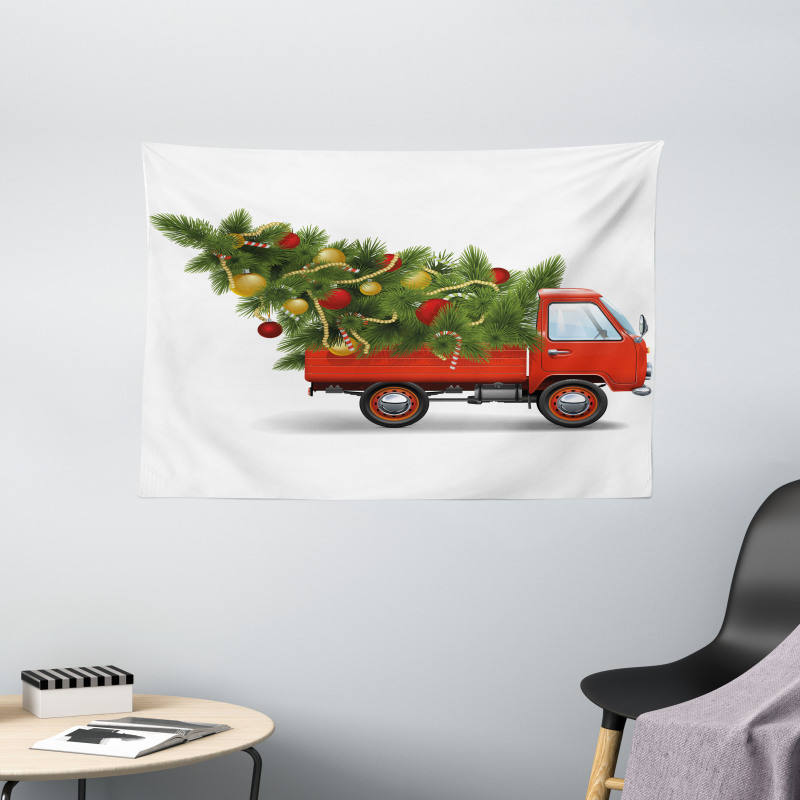 Xmas Truck and Tree Wide Tapestry