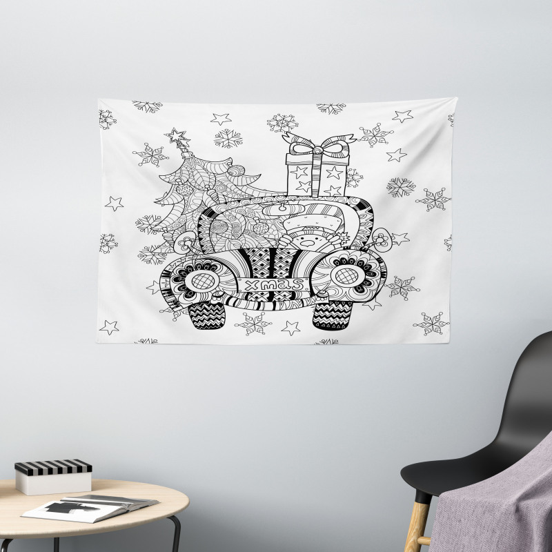 Black and White Xmas Wide Tapestry
