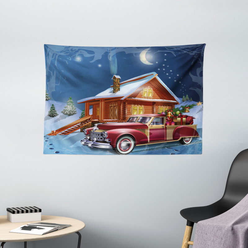 Wooden Lodge Truck Wide Tapestry