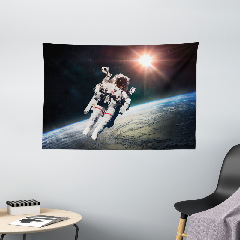 Astronaut with Sun Beams Wide Tapestry