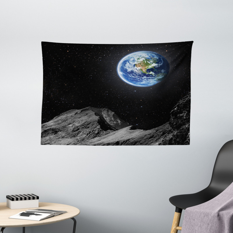 Moon Mars Planet Earth Wide Tapestry