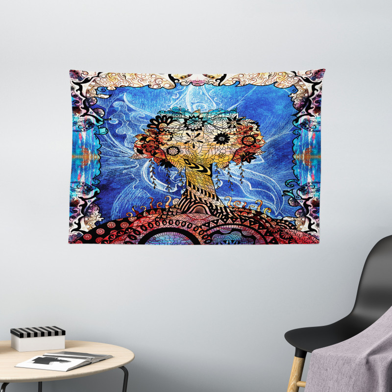 Indie Sketch Retro Style Wide Tapestry