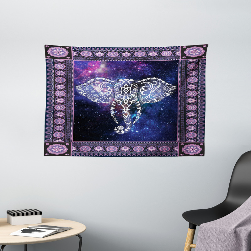 Space Galaxy Elephant Wide Tapestry