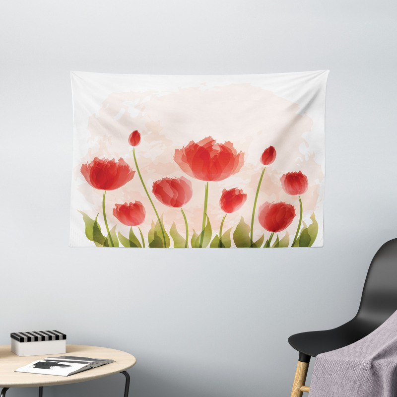 Romantic Tulip Blossoms Wide Tapestry