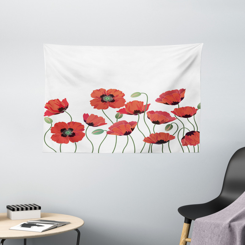 Natural Poppy Garden Wide Tapestry