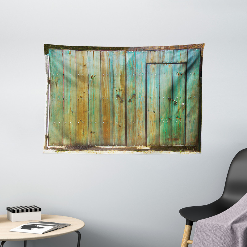 Rustic Old Wooden Gate Wide Tapestry